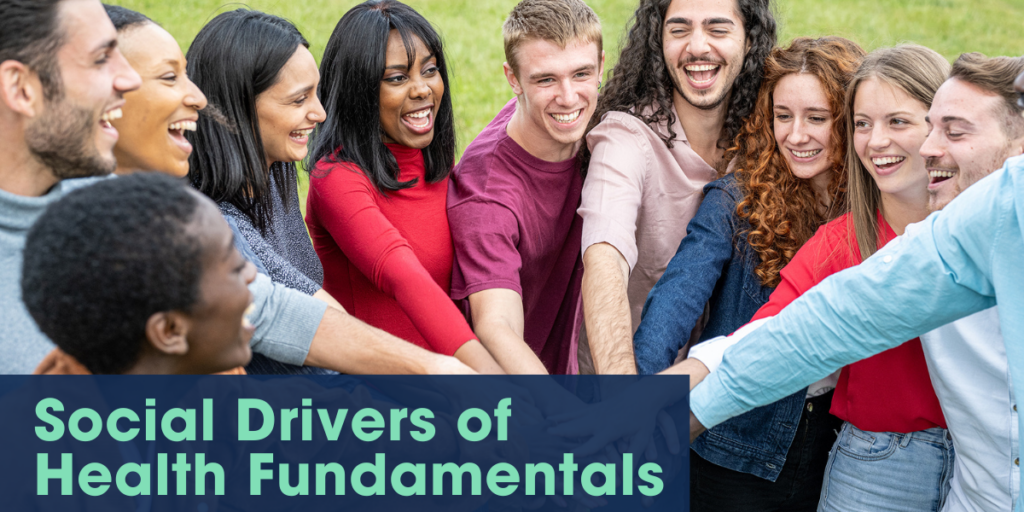 Group of diverse young adults smiling and joining hands in a circle